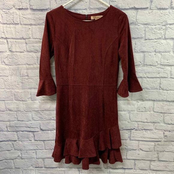 Aryeh‎ Dress Womens Small Red Velvet Long Sleeve Ruffle Dress - Picture 1 of 9